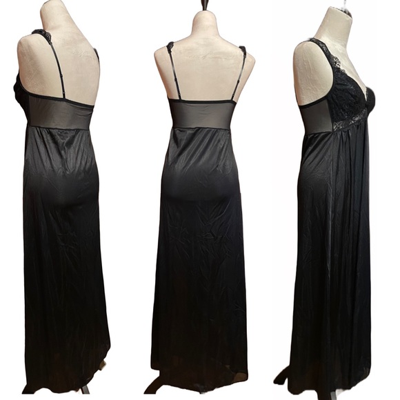 Vintage 80s Scaasi Nylon Full Length Lace Panel Slip Dress Gown Medium 36 Bust - Picture 4 of 7